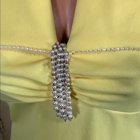 VINTAGE PEARL sleeveless bridesmaid dress yellow 4 - Picture 4 of 7